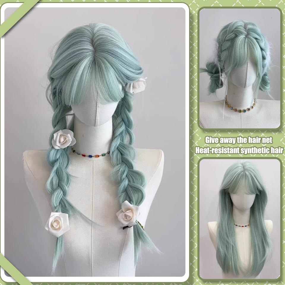 WTB Mint Milk Green Long Straight Synthetic Wig Female Fluffy Light Lolita Milk Green Straight Bangs Long Straight Wig