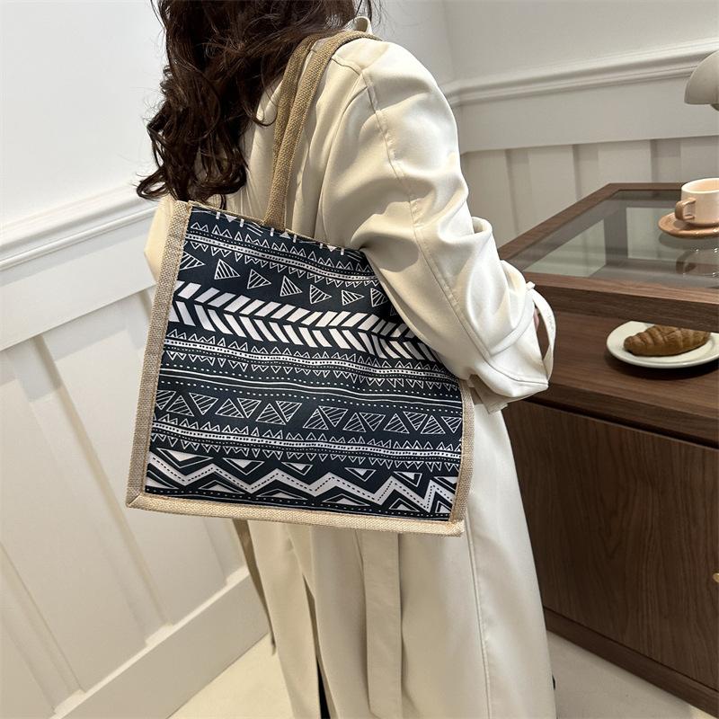 Linen large capacity trendy personality retro popular women's shoulder portable women's tote bag