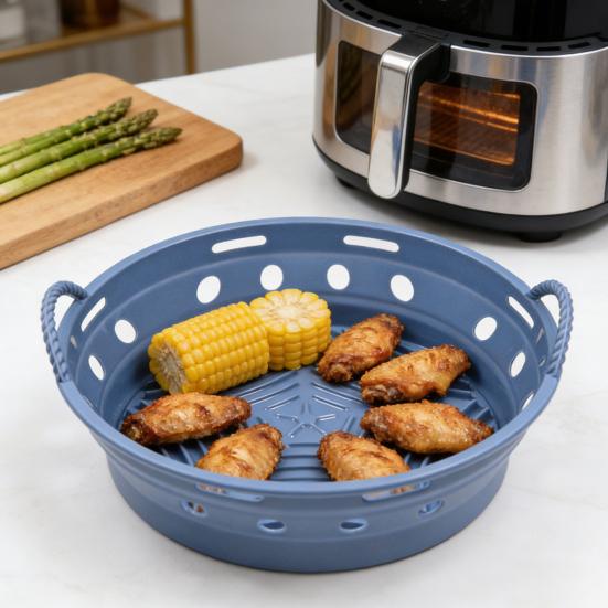 Foldable Round/Square Air Fryer Liner Basket 8.5 Inch Air Fryer Silicone Pot Reusable Baking Tray Accessories for 3.6-6.8 QT Oven Microwave