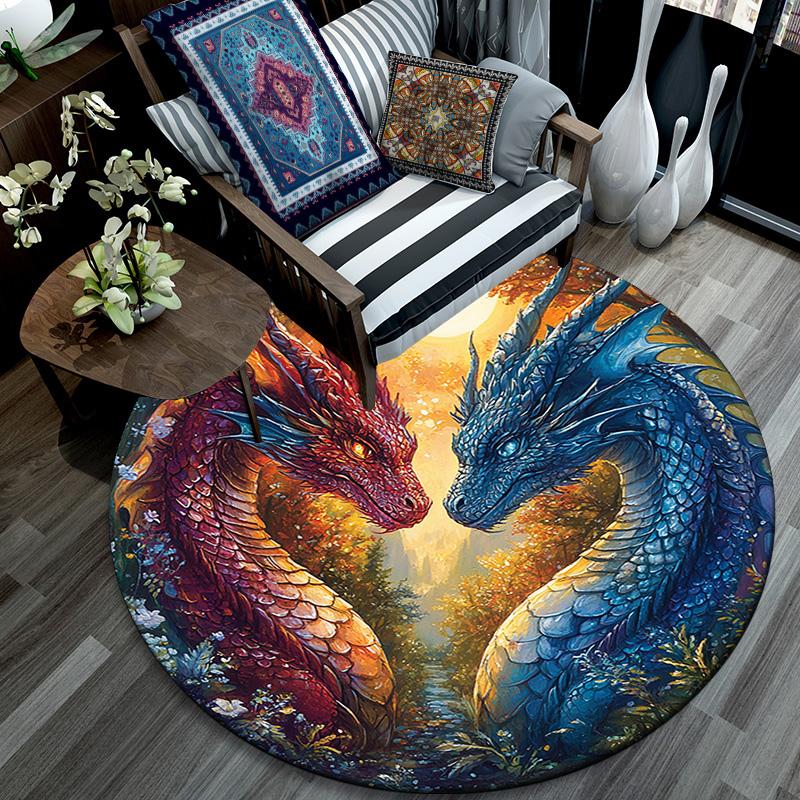 Dragon Artwork Round Area Rug,Carpet Rug for Living Room Bedroom Sofa Playroom Decor,Non-slip Floor Mat