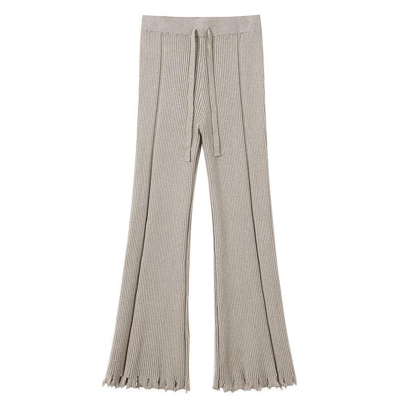 Women's High Waist Micro Flare Tassel Drape Knit Pants - Coffee Color