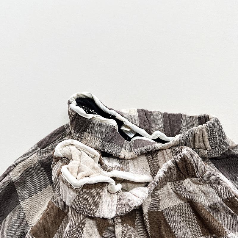 Japanese & Korean Plaid Pants: 2025 Spring/Summer Loose Harem Style for Boys & Girls - Trendy Retro Kids' Casual Wear