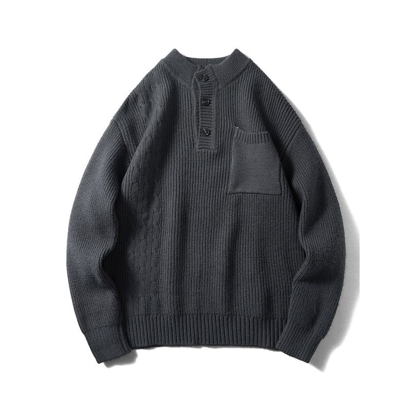 Japanese Retro Henry Collar Sweater for Men, Winter Half-High Collar Thick Knit, Export Quality, Casual Knitwear Jacket