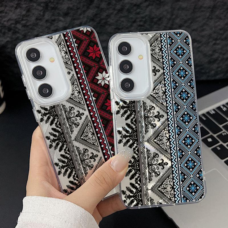 Camlet Laser Case For Samsung Galaxy S24 FE S25 S24 S23 Ultra Plus A55 A56 A54 A25 A15 A16 A34 Vintage Totem Pattern Phone Cover