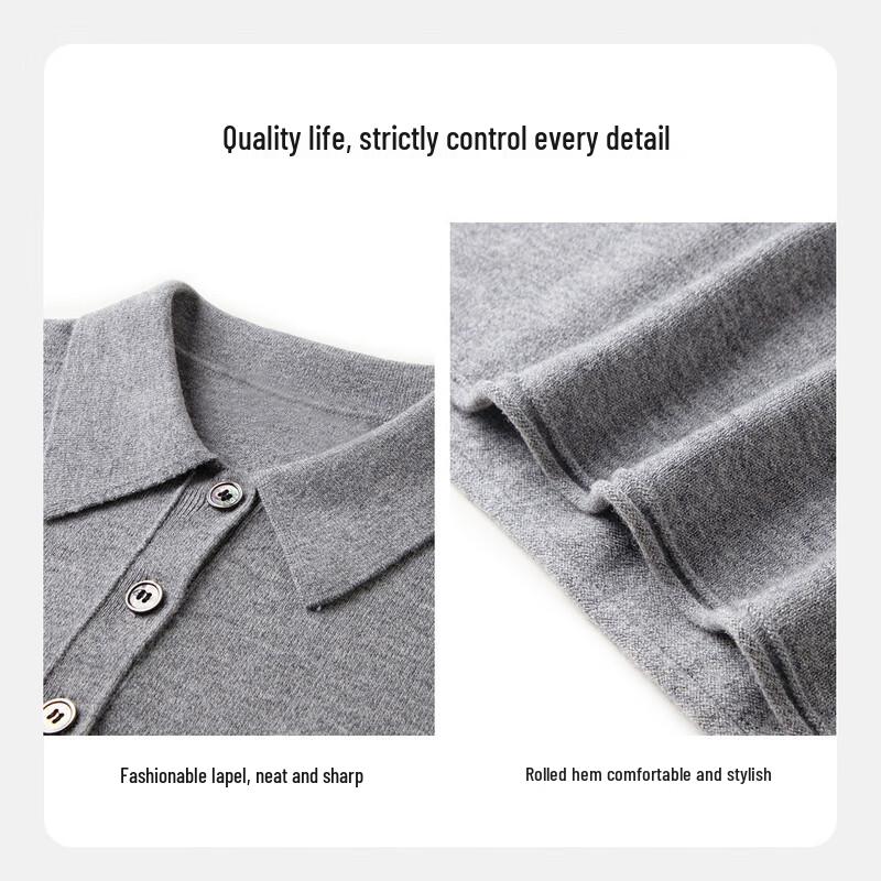 TUHUANG Women's Pure Wool Polo Collar Knit Top