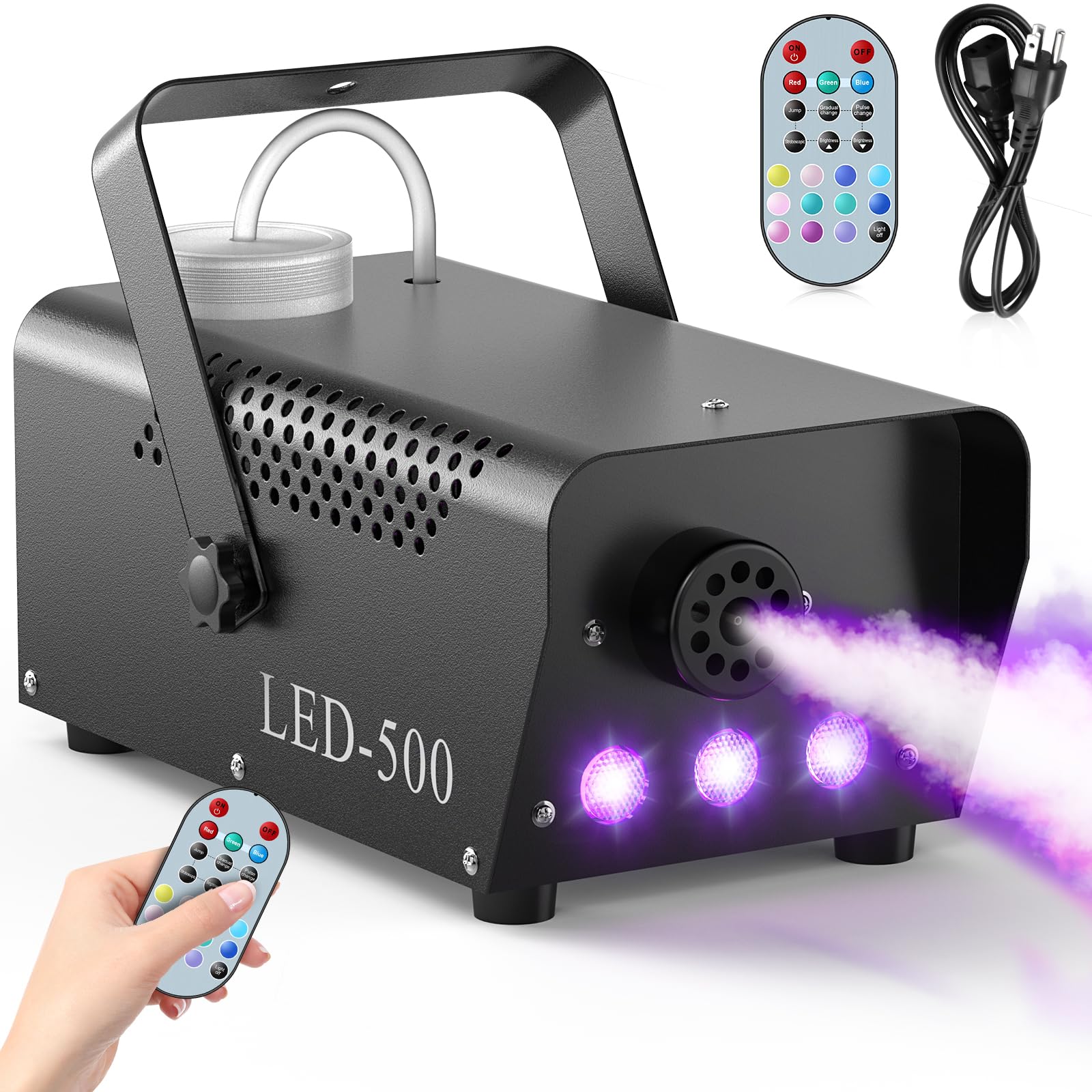 

ДЫМ-МАШИНА 500 Вт с RGB LED (КрасныйСинийЗелёный) и Пульт дистанционного управления для Сценического освещения, Малая дым-машина, и Дым-машина для