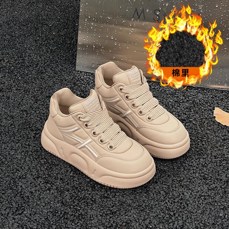 High-top Board Shoes Women's Lace-up Soft-soled Velvet Bread Shoes Winter New Platform Sports and Leisure Women's Shoes