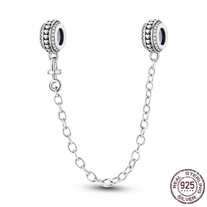 Stříbrný Křišťálový Pavé Bezpečnostní Řetízek Pevný Klip Pramen Přívěsek Vhodný pro Ženy Náramek Stříbrné Šperky Párty Narozeninový Dárek