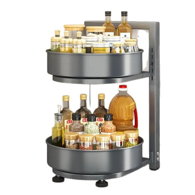 Rotating Kitchen Spice Rack - Multifunctional Storage Tray for Bottles, Oil, Salt, Soy Sauce, and Vinegar.