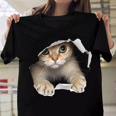 T-shirt con stampa simpatico gatto per donna T-shirt estive belle a maniche corte con scollo tondo casual Top personalizzati creativi da donna