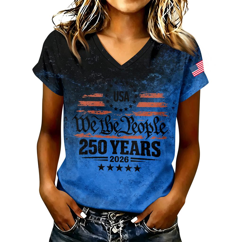 Damesmode V-hals Casual Letter Grafische Print Korte Mouw T-shirt Top voor Dagelijks Gebruik