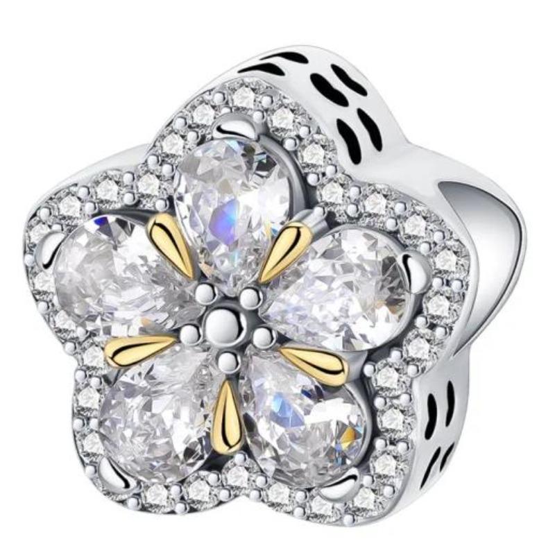 Copper Full Diamond Charms Colorful Heart Blooming Rose Round Beads Pendant Fit Original Bracelets Necklace Jewelry