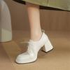 Fashion New Spring Autumn Split Leather Loafers Woman Shoes Chunky Heel Square Toe Platform Shoes for Women High Heels Women Pumps