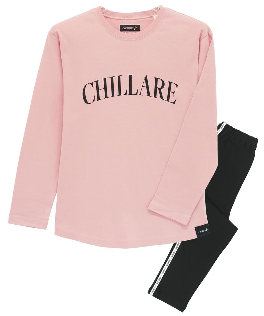 ON NISHIKI Long Sleeve Smooth Top and Bottom with Pants Size Kids' Girls' Pajamas, 100% Cotton, Material, Skin-Friendly, Set, (CHILLARE Pink