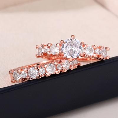 Caoshi Fashion 2pcs /Set Engagement Rings Female Rose Gold Color /Silver Color Accessories For Wedding Double Set Rings For Women