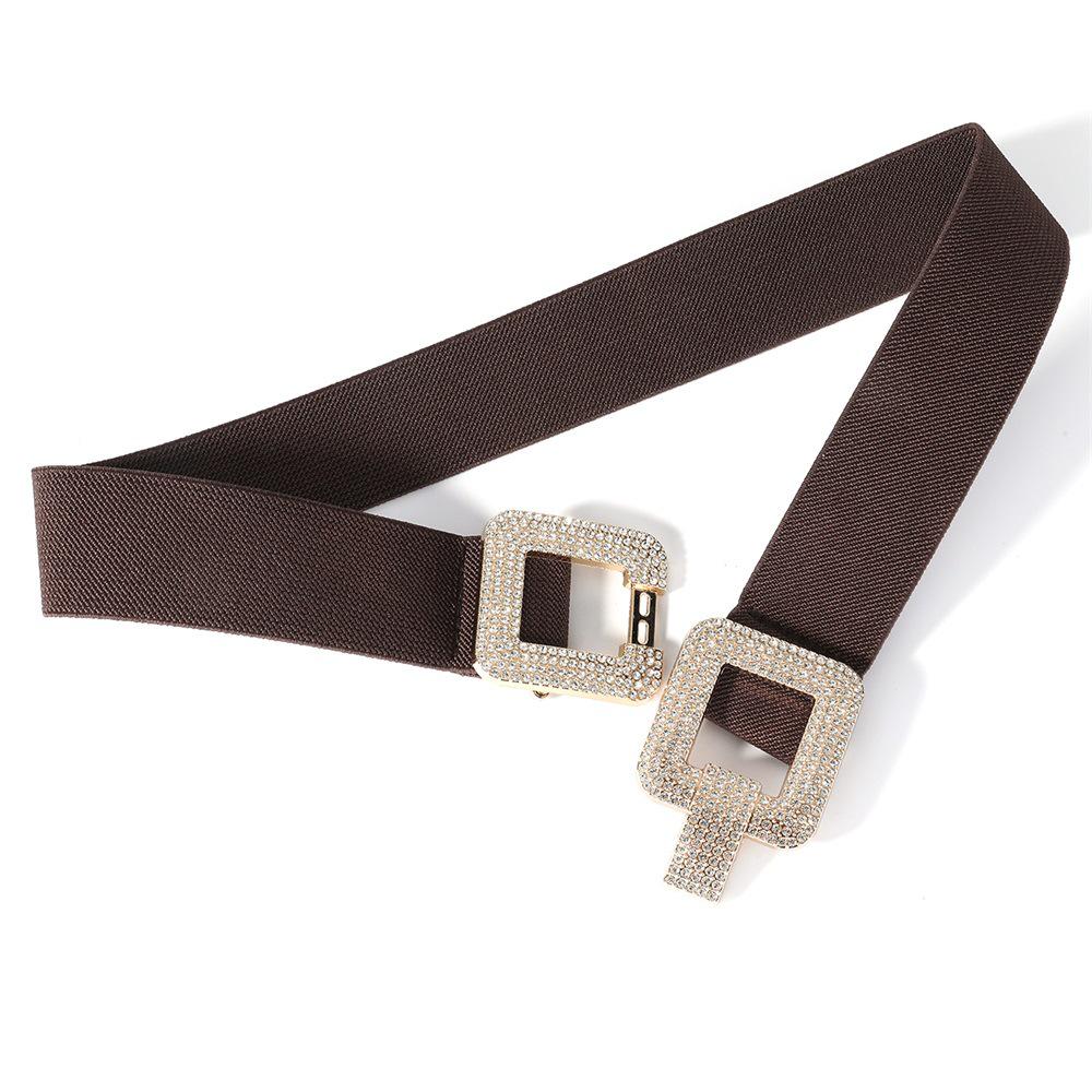 Elegant Rhinestone Women's Leather Belt with Stylish Buckle and Elastic Waistband