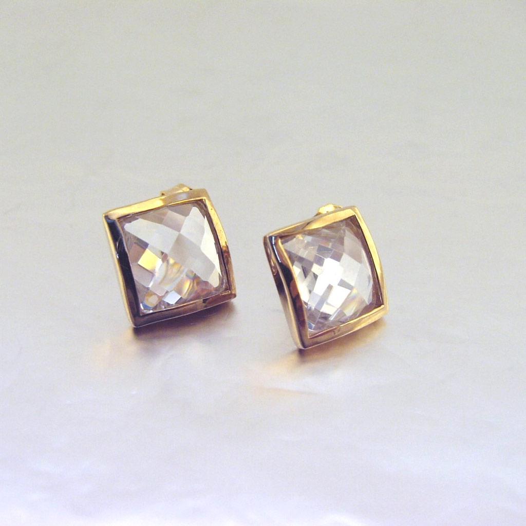 Les Trésors De Lily [E9074] - Gold Plated 'Linda' Earrings Golden White - 10x10 Mm