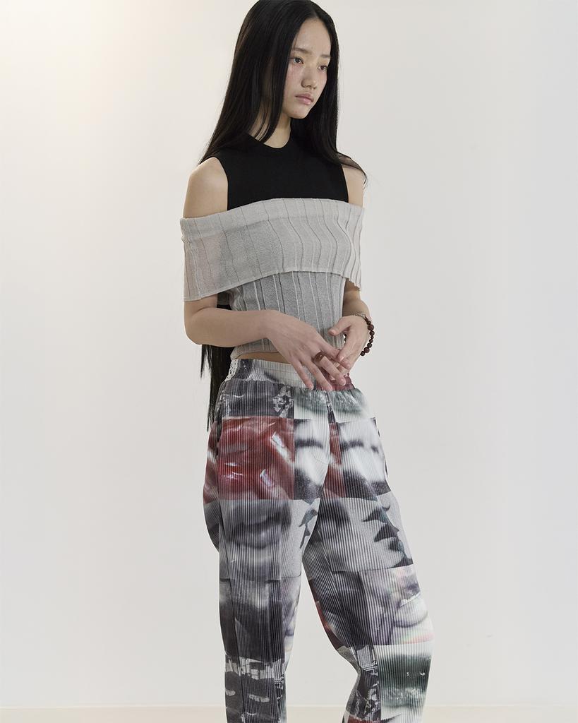 CURRENT Pleats Long Pants(Black/White)