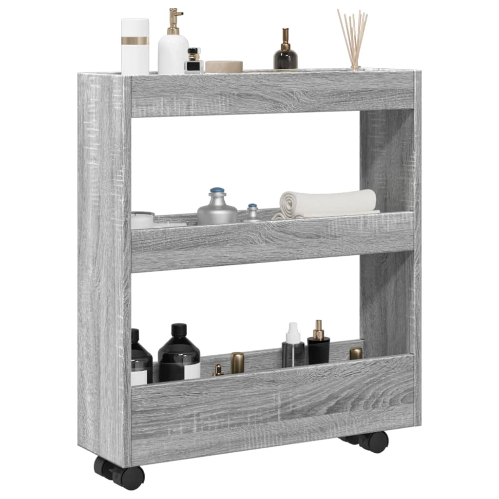 Narrow 3-storey Bathroom Storage Cart, Sofa Side Storage Shelf, Hallway Shelf, 60x18x70cm