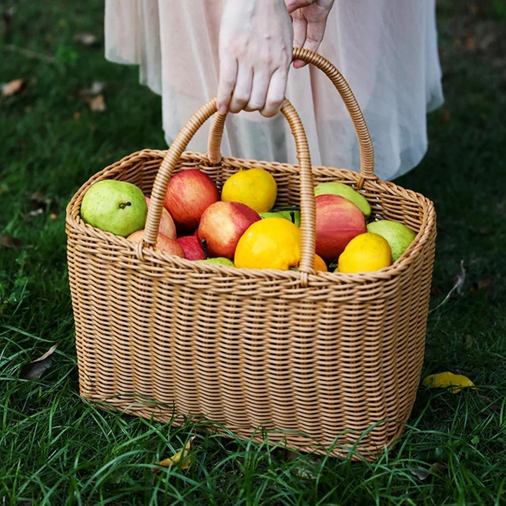 Korb Gewebt Weide Aufbewahrungskörbe Tasche Picknick Rattan Blume Strand Mit Griff Stroh Markt Obst Tragetasche Für Geschenk Hand Einkaufen