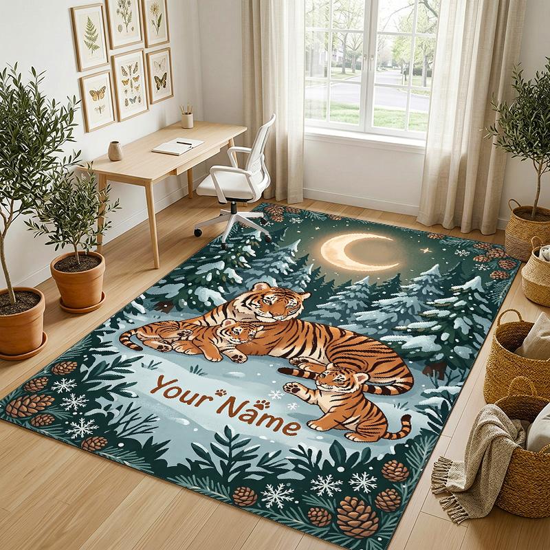 Winter Snowman Theme Soft Crystal Velvet Rug Custom Name & Text Print Non Slip Floor Rug for Bedroom Living Room
