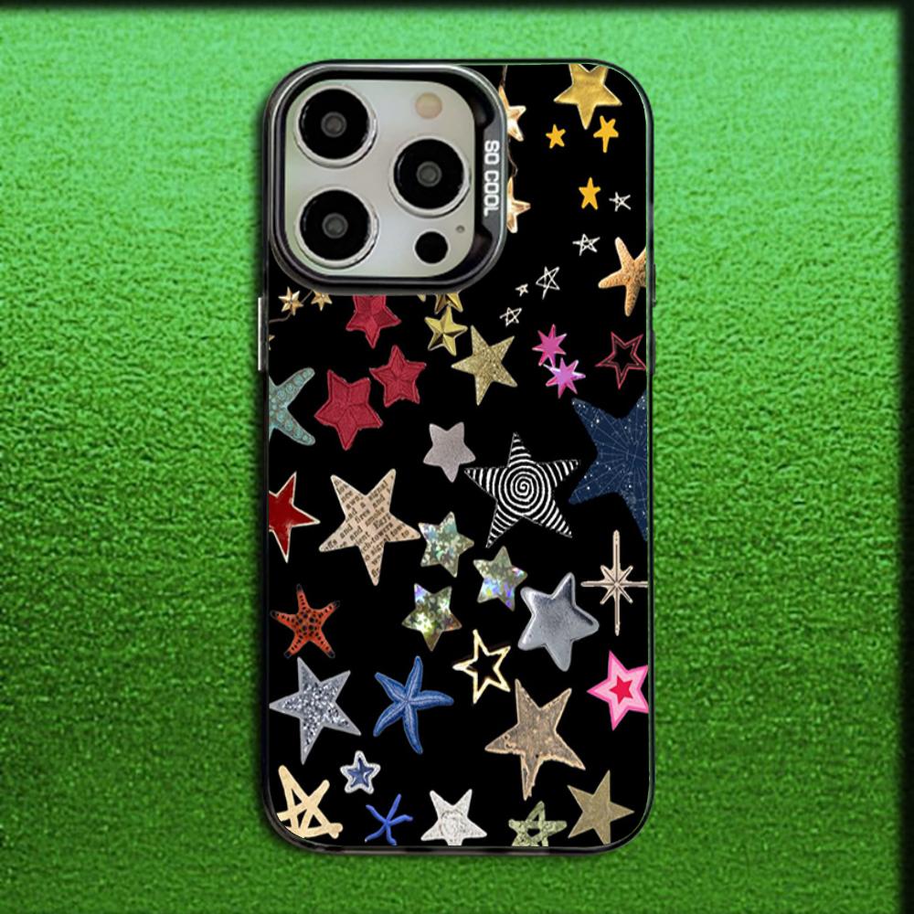 

Colorful Star Phone Case For iPhone 16,15,14,13,12,11,Mini,Pro,MAX Gray Matte Silicone Black Cover iPhone14pro