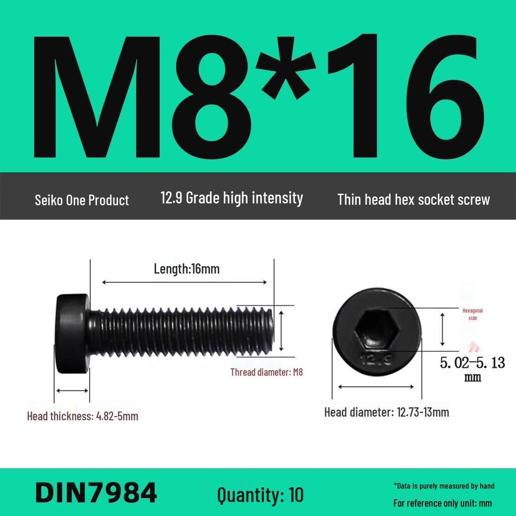 DIN7984 Grade 12.9 Thin Head Hex Socket Cap Screws - Sizes M3 To M16