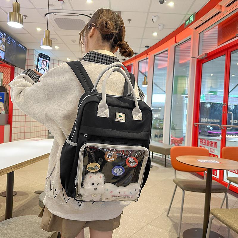Japanese transparent pain bag large-capacity backpack female college style junior high school student large-capacity handbag student schoolbag