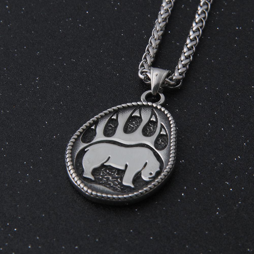 Bear Paw Pendant Necklace Protection Amulet Stainless Steel Norse Viking Bear Necklace for Men Women