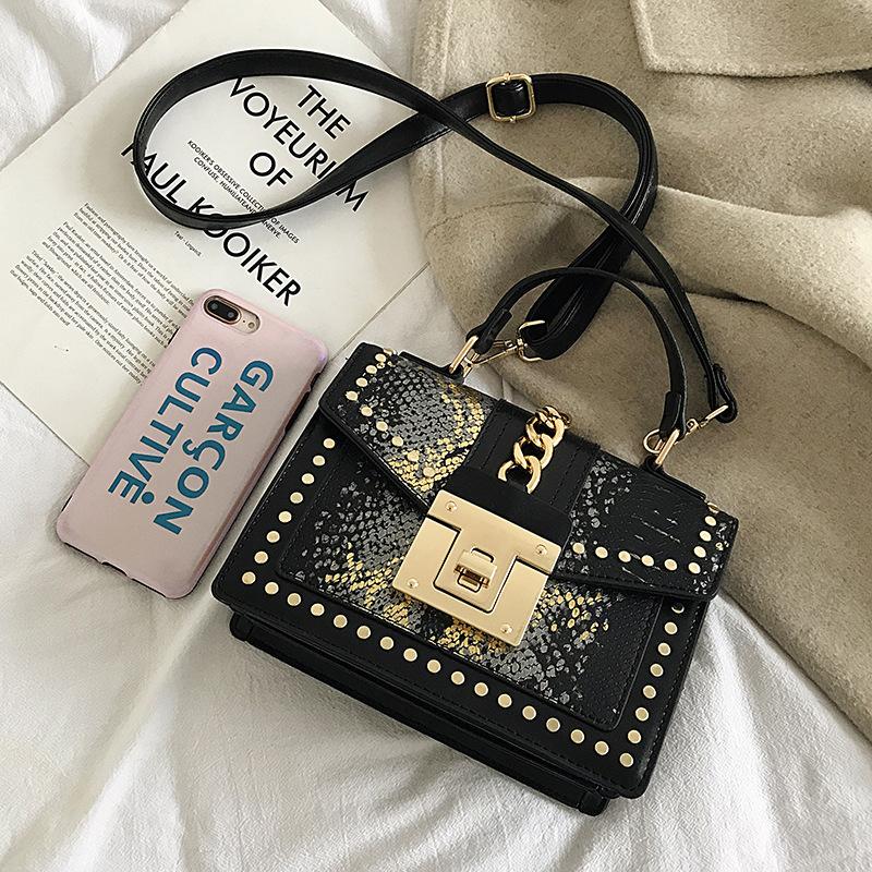 Bag bag women's bag 2025 tide Korean version fashion snake pattern personalized rivets tide versatile single shoulder crossbody small square bag pu