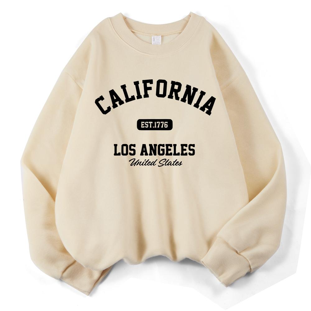 Kalifornien Los Angeles Gegr. 1776 Drucke Sweatshirts Damen Rundhals Basics Kapuzenpullover Locker Fleece Warme Oberteile Winter Damenbekleidung