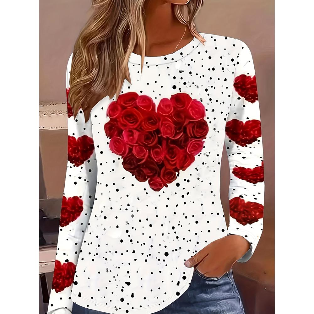 New 3D Heart Patterned Women's Long-Sleeved Round-neck T-Shirt Women's Urban Fashion Long-Sleeved Top For Autumn And Winter