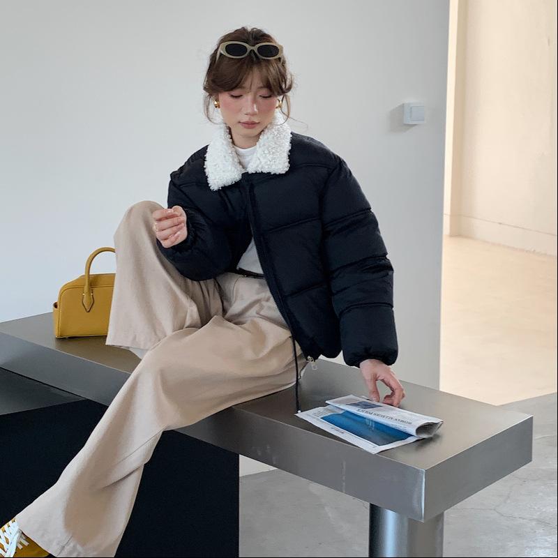 

Короткое хлопковое пальто-бабочка для женщин, зимнее, маленькое, в стиле преппи, хлопковое пальто XL чёрный