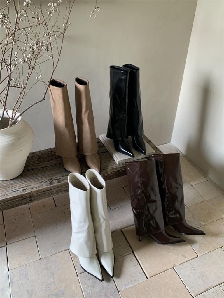 High-heeled Pointed Brown Maillard Trousers Medium Boots Women's Shoes 2025 New Spring and Autumn Winter Long Tube Knight Boots