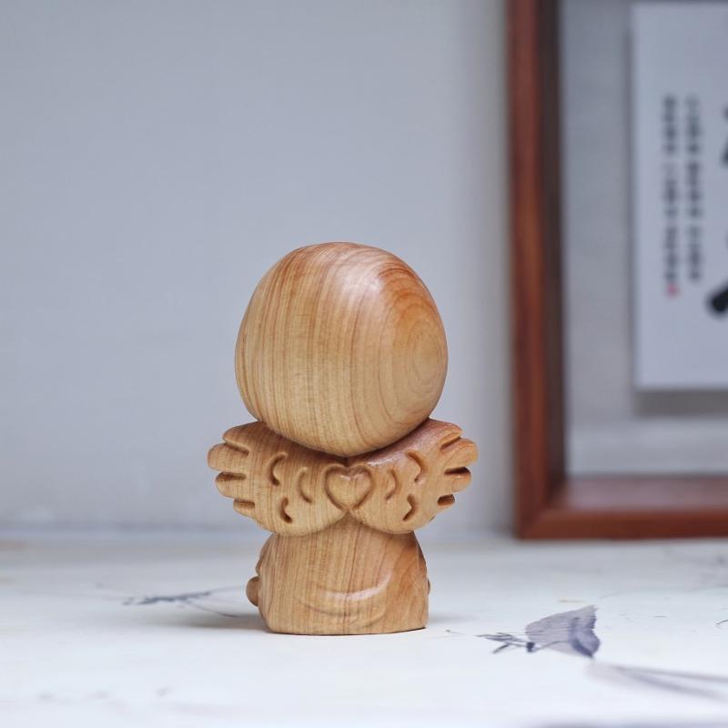 Wooden Angel Figurine Cute Heart-Shaped Wooden Home Decor Indoor Outdoor Statue Ornament Ideal for Christmas Gift Multiple Sizes Available