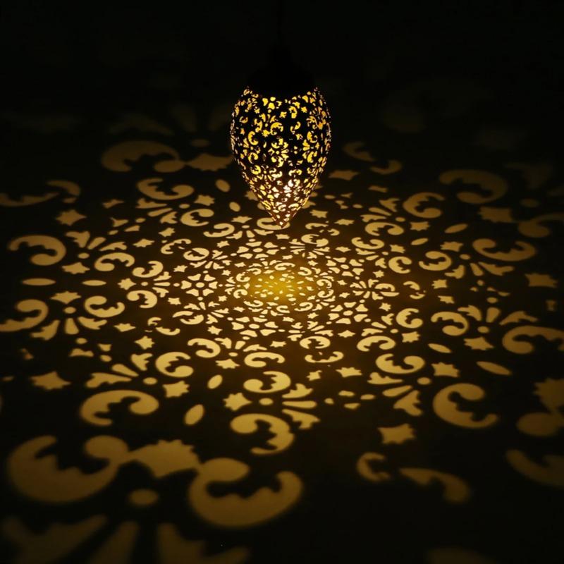 Outdoor Water Drop Shaped Solar Projection Light Waterproof Hollowed-Out For Garden Patio Stair Fence Street Landscape Balcony