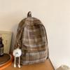 Schultaschen-Rucksack für Damen, wollener Herbst/Winter neuer Mittelschulrucksack, einfacher karierter Reiserucksack, Schulranzen im College-Stil