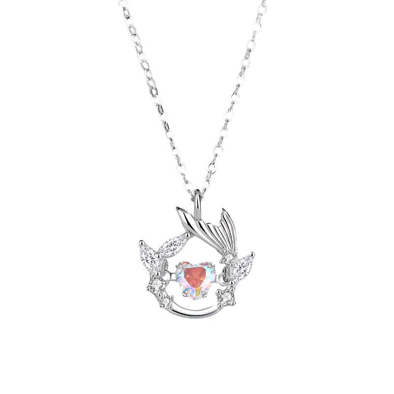 S925 Sterling Silver Heart & Fish Tail Necklace - Versatile Niche Design, Forest Style Clavicle Chain