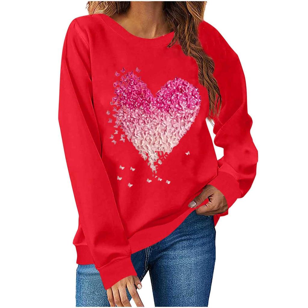 Women's Casual Fashion Valentine's Day Print Long Sleeve O,Neck Sweatshirts Pullover Top