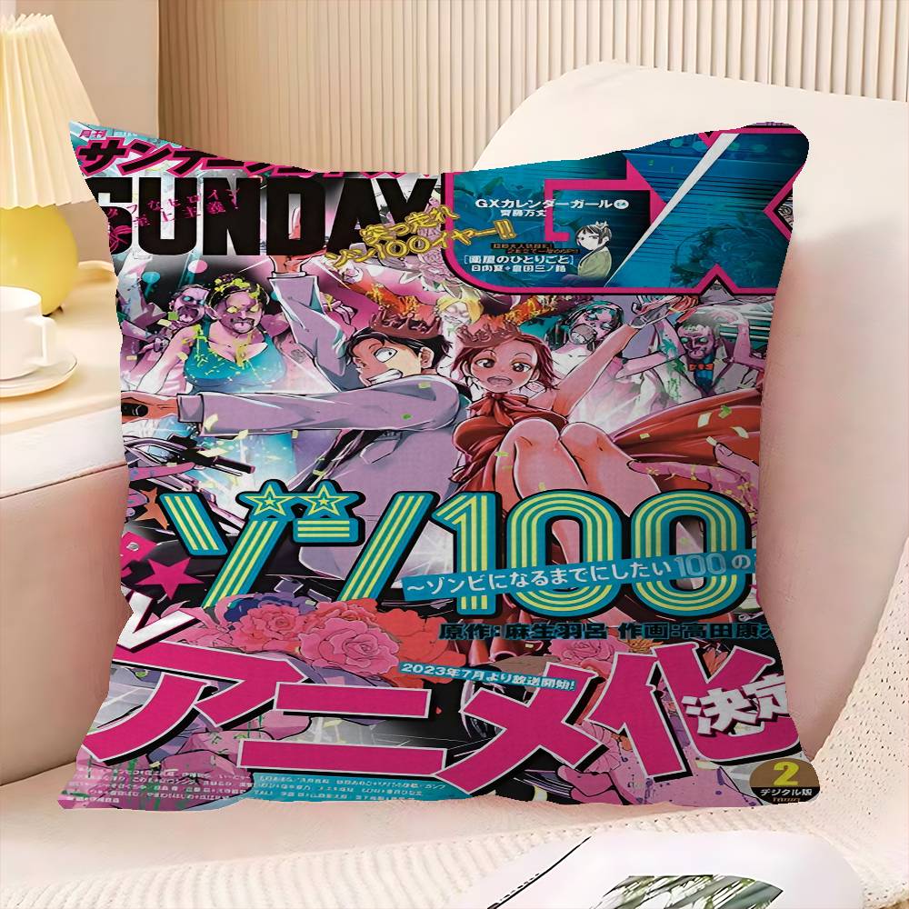 Anime Zom 100 Bucket List of the Dead Cushion Cover Inches Farmhouse Decor Home Throw Pillow Covers for Couch Decorations