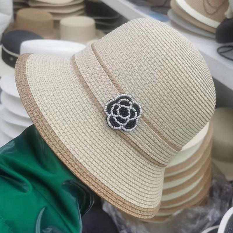 

JYL TS DIY Ins Straw Hat Dome Beach Cap Woven Straw Beige(freewindproofrope)_adjustable базар кольору