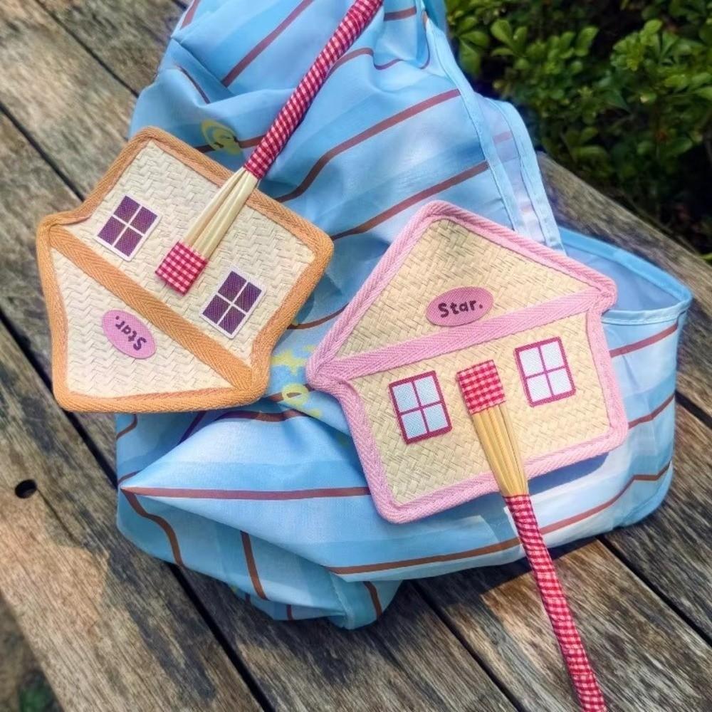 Portable Cartoon House Shape Fan Handcrafted Handwoven Handheld Cooling Fan Summer Daily Cooling