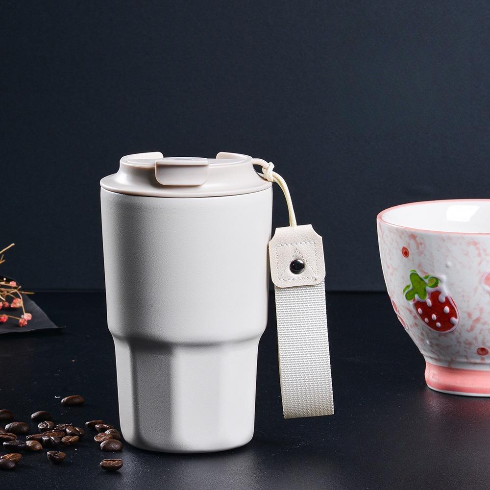 480ml 316 Stainless Steel Insulated Coffee Tumbler with Strap, Leakproof Vacuum Travel Mug for Hot Cold Drinks