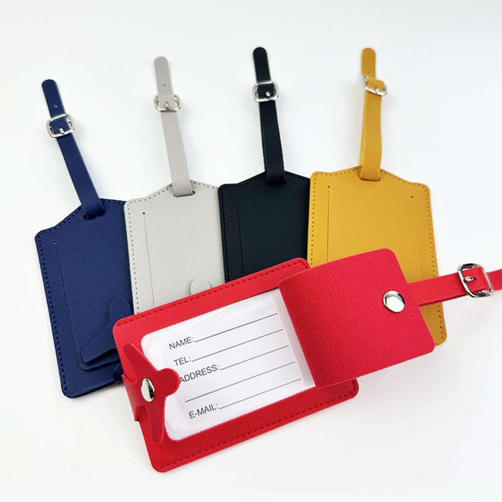 Durable PU Leather Luggage Tag Anti Lost Thickened Suitcase Label Airplane Buckle Flip Cover Boarding Pass Luggage