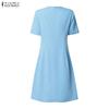ZANZEA Women Casual Round Neck Solid Color Short Sleeve Dress