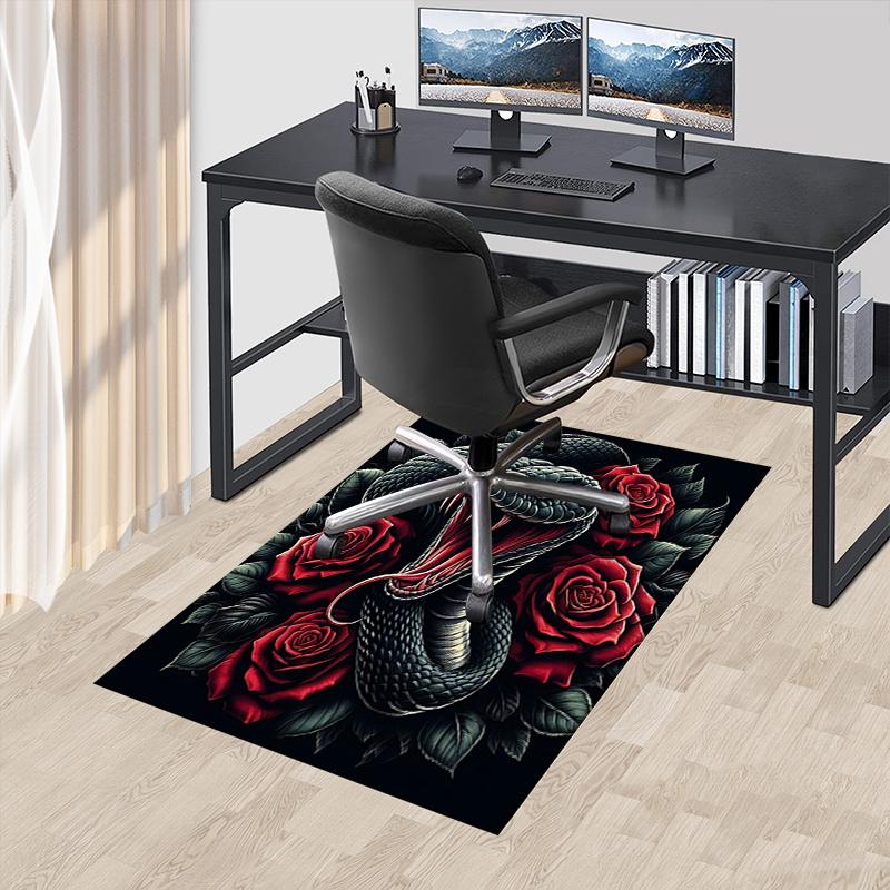 Black Snake and Red Roses Chair Mat: Office Carpet, Oversized Rug for Home Decor, Sofa Mat, Desk Pad Gift Suitable for Bedroom, Living Room, Any Room