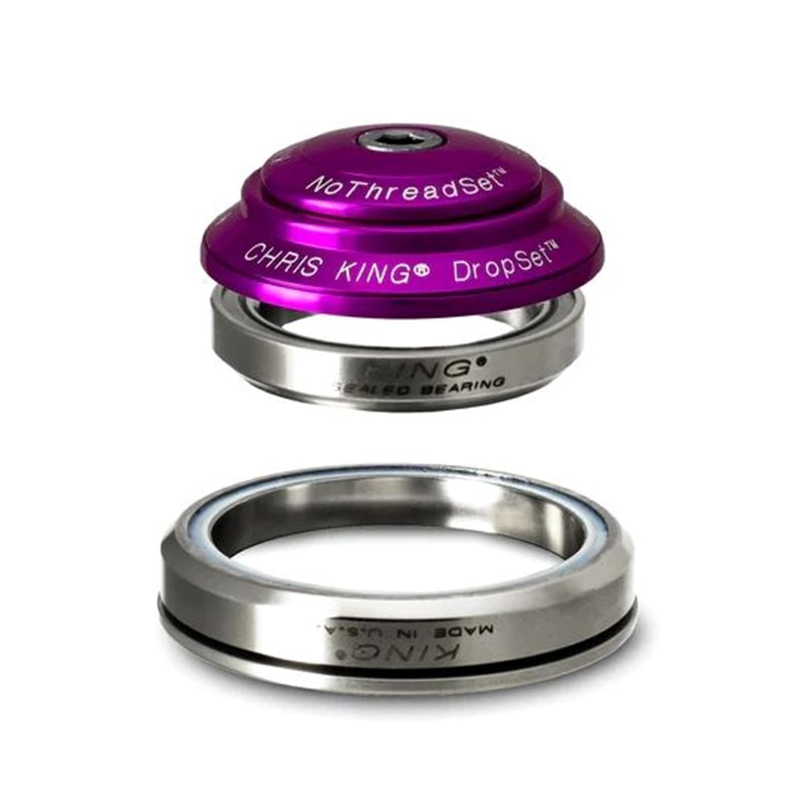 Chris King DropSet 2 3D Violet Integral Standard Compatible Upper Lower Steel Bearing Headset Bearing IS42/28.6 45°/45° Bearing IS52/40 45°/45°
