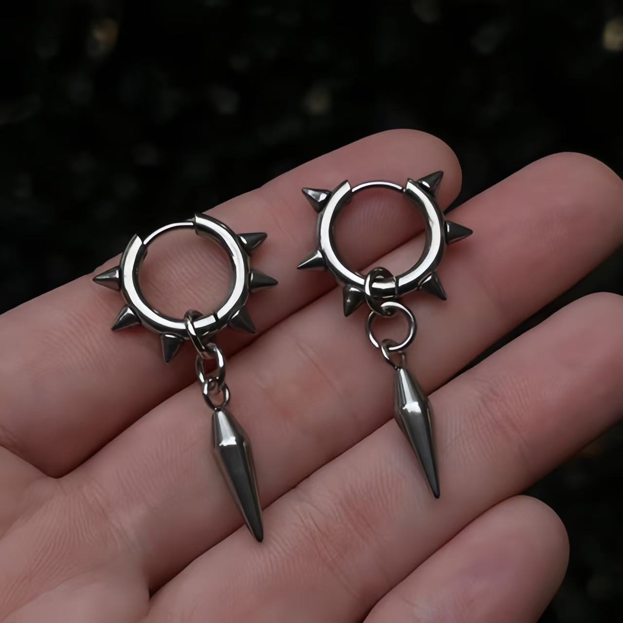 

Gothic Style Punk Metal Personality Rivet Star-pointed Cone Hoop Pendant Earrings for Women Hip Hop Earring Charm Zircon Gift