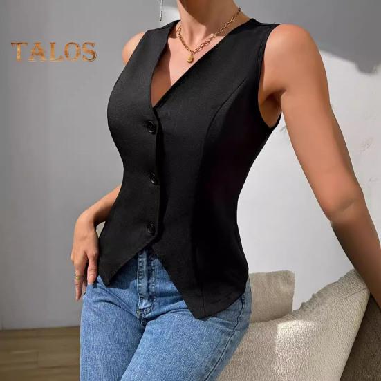Elegante Anzugweste für Damen, V-Ausschnitt, Button-Down-Blazer, ärmellos, bauchfreies Top, schmale Passform, Arbeits- und Büro-Outfit