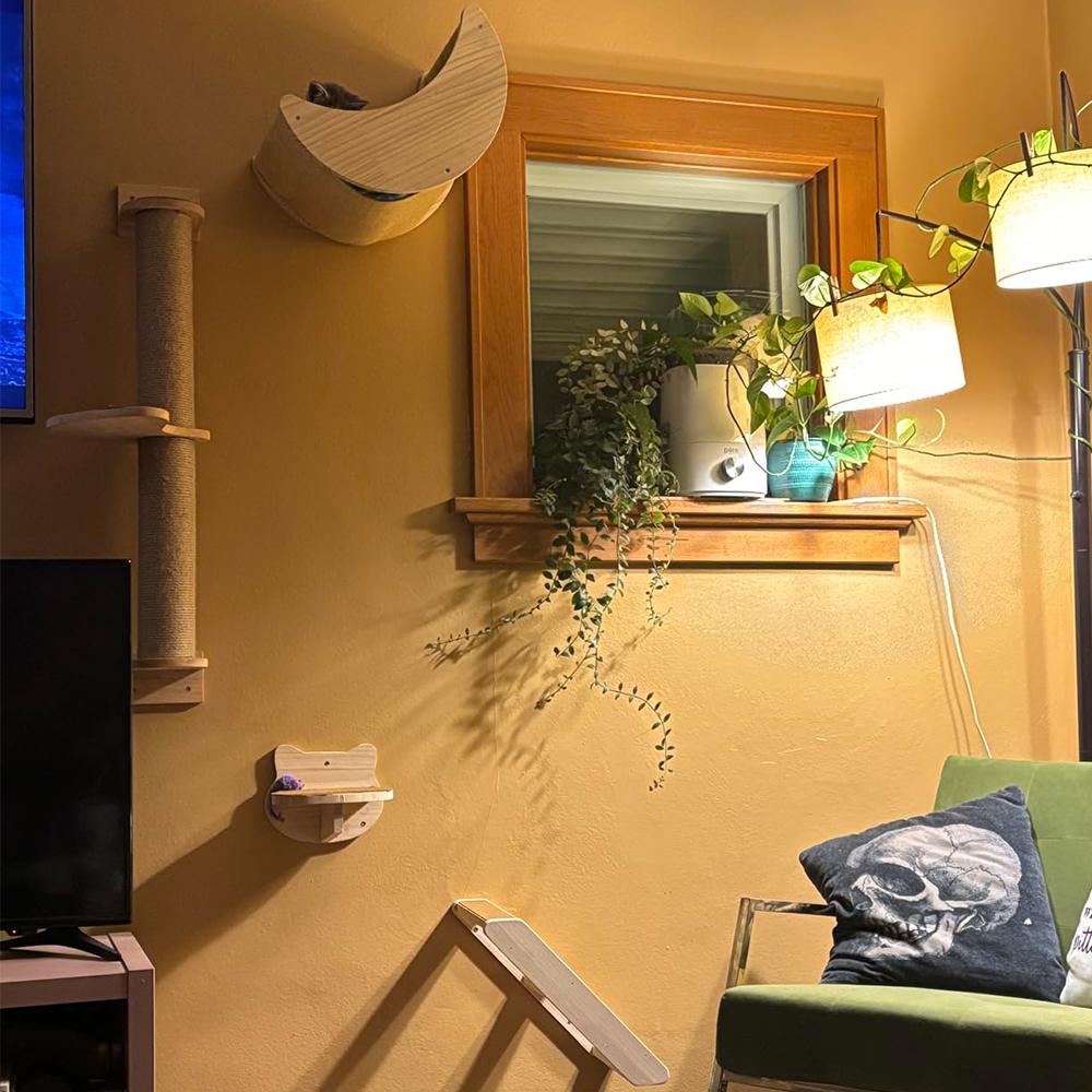 Wall-Mounted Cat Furniture Climbing Frame with Cat Ladder Scratching Post Resting Hammock and Cat Nest Design for Active Pets